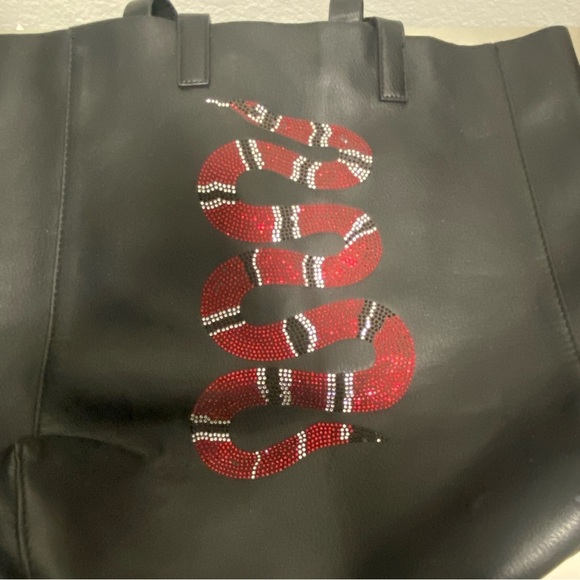 NWOT RARE ah-dorned New York Black Tote with Rhinestone Crystal Snake - Picture 2 of 10